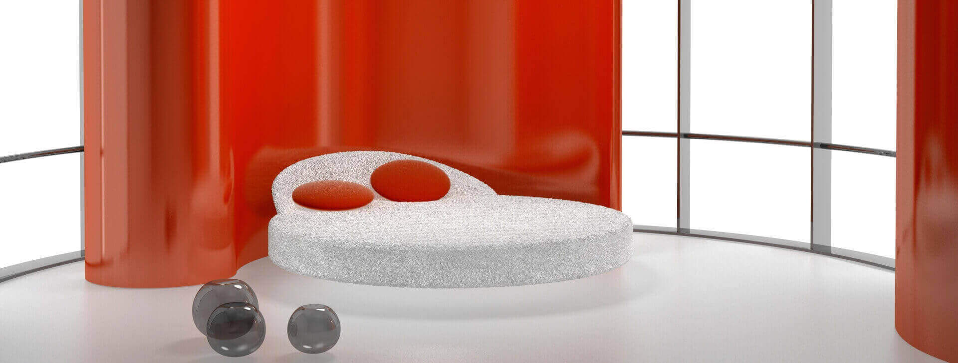 3D fal piros. Design elképzelés egy hálószobáról sík falak nélkül. 3D fal design.