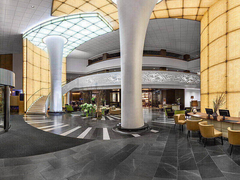 Lobby világítás színhőmérséklet teszt. Kempinski hotel lobby világítása ledes rendszerrel. A meleg- és hidegfehér színeket keverni lehet, így a napszaknak megfelelő színhőmérséklet állítható elő.